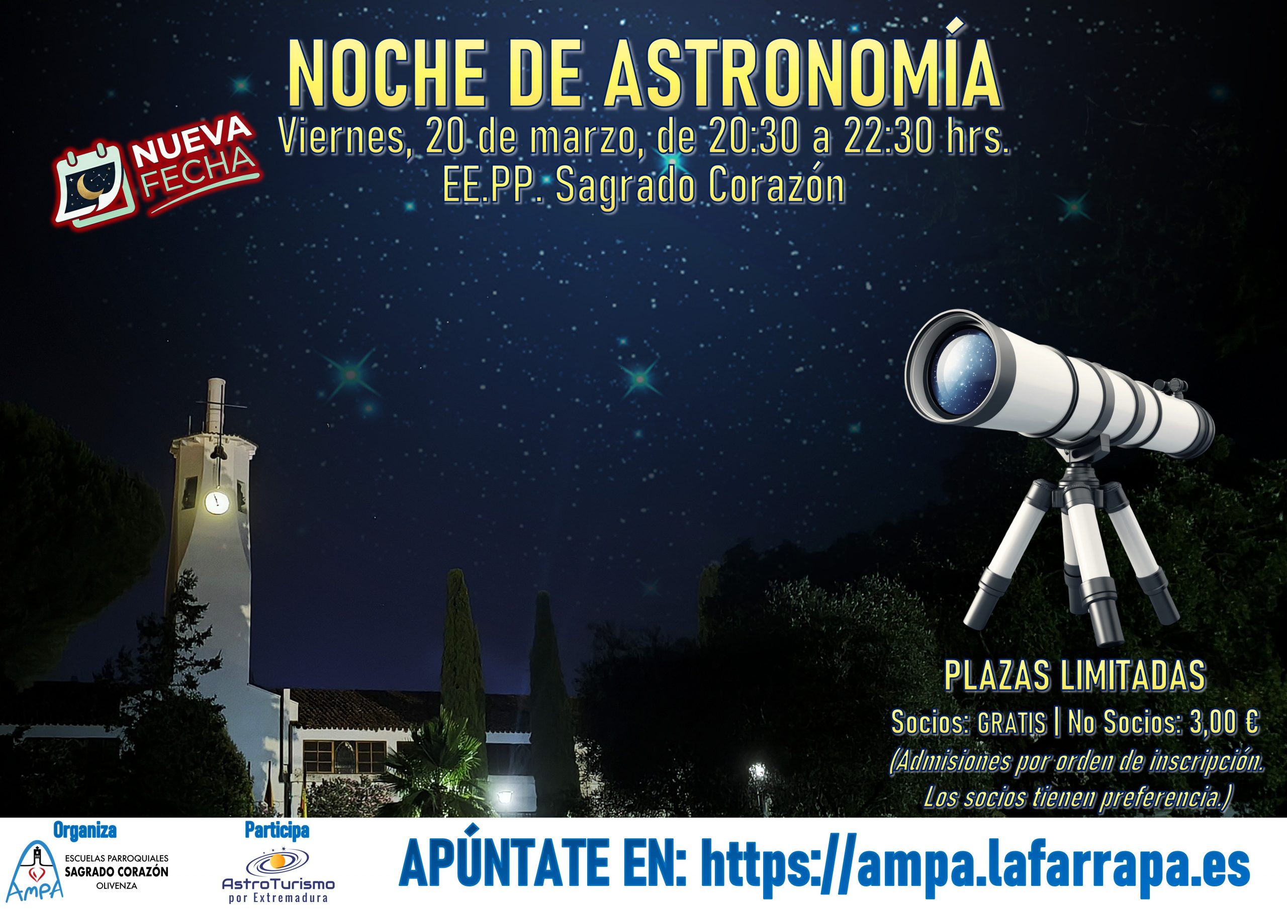 Lee más sobre el artículo ¡NUEVA FECHA! ¡Ven a ver las estrellas con el AMPA! 1ª Noche de Astronomía en las EE.PP. del Sagrado Corazón